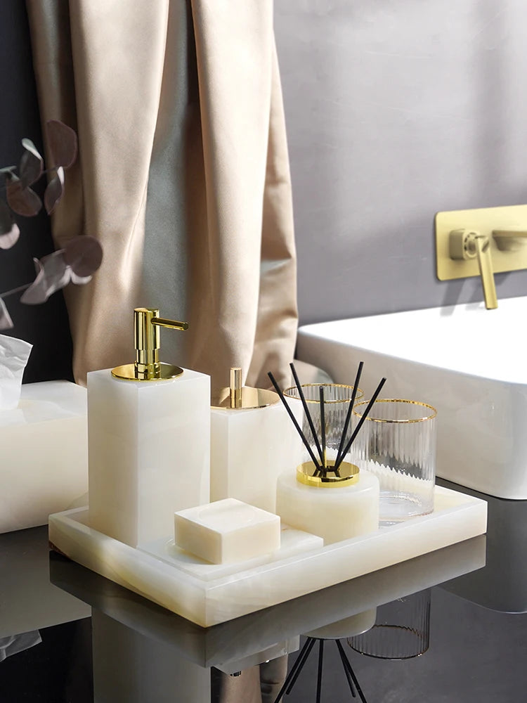 White Onyx Natural Marble Bathroom Luxury Soap Dispenser