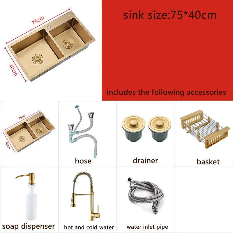Gold Sink Above Counter Double Bowl Goldn Basket