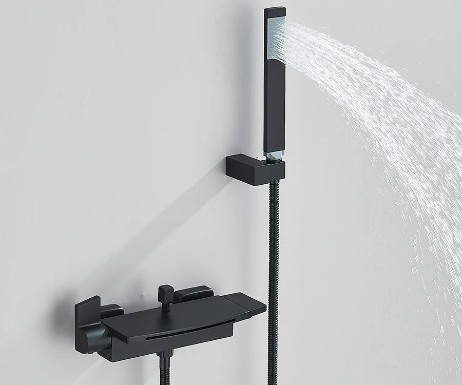 Black Waterfall Bathtub Shower Faucets Wall Mount Shower