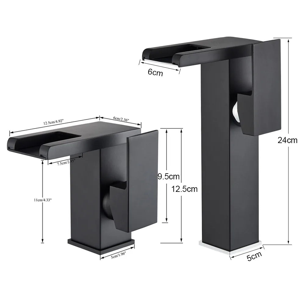 Rozin Led Bathroom Basin Faucet Black Waterfall Sink