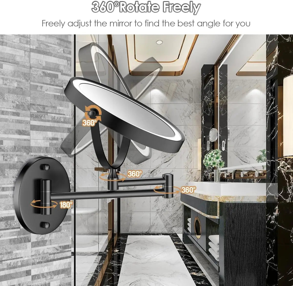 Touch Led Folding Bathroom Mirrors Double Face 5x