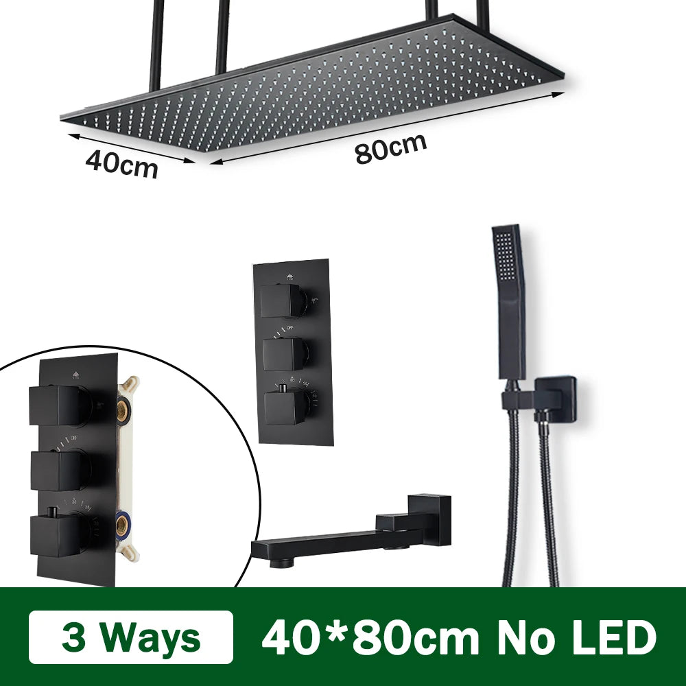 Rozin Brass Thermostatic Shower Faucet Black 40 80cm