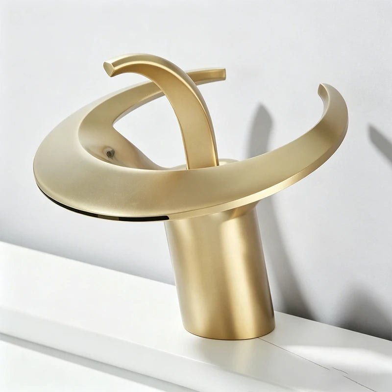 Zappo Gold Waterfall Faucet Roman Handheld Shower Deck