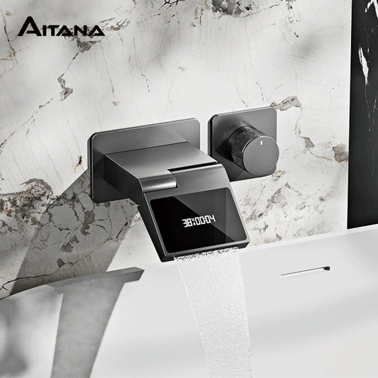 Intelligent Black Brass Bathroom Faucet Led Digital Display