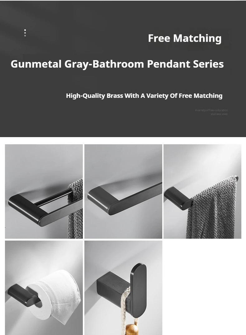 Gunmetal Grey Full Brass Bathroom Storage Towel Rack