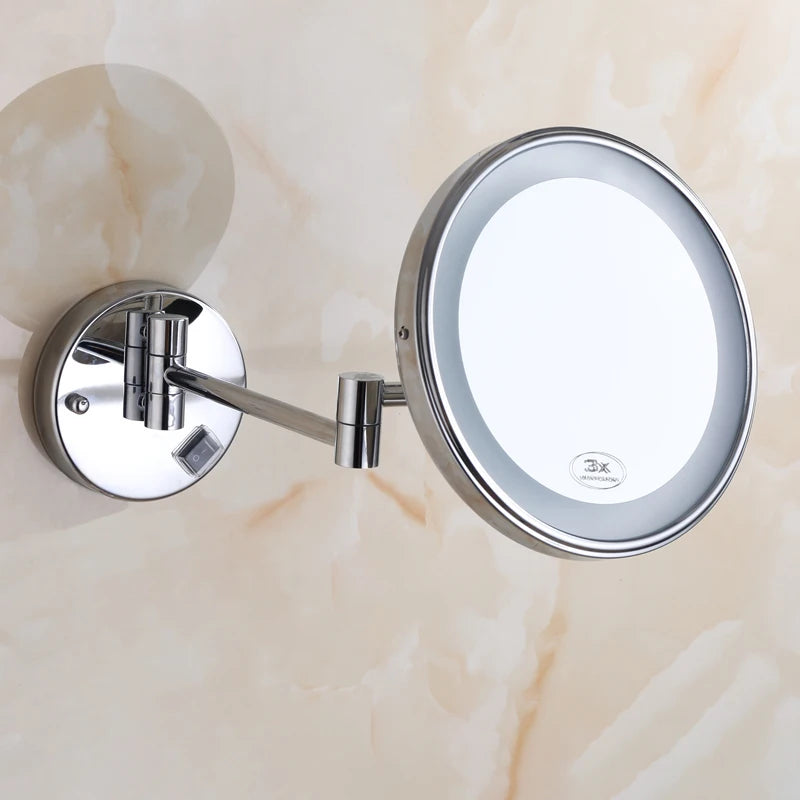 Brushed Gold Led Folding Bathroom Mirror Wall Mounted