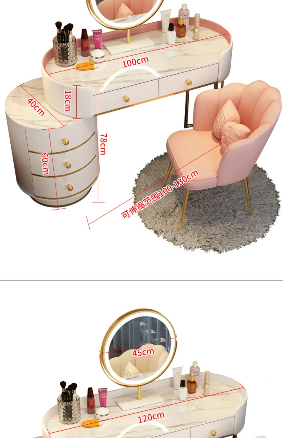 Pink White Vanity Table Women Luxury Nail European