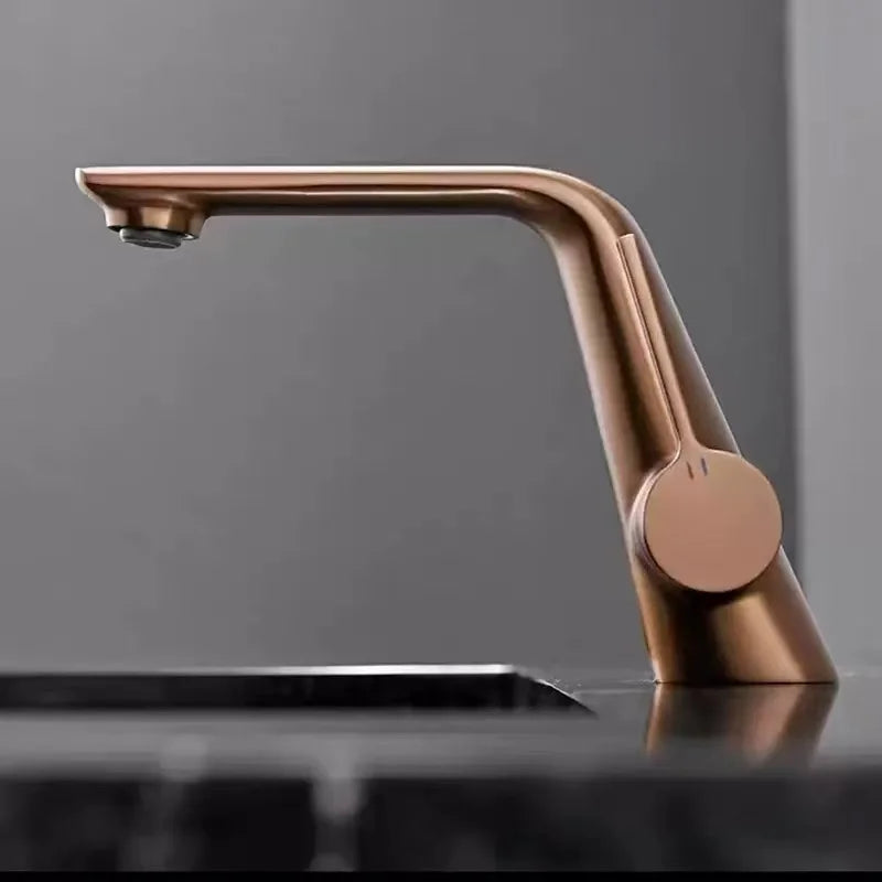 Brass Brushed Gold Gray Modern Bathroom Sink Faucet