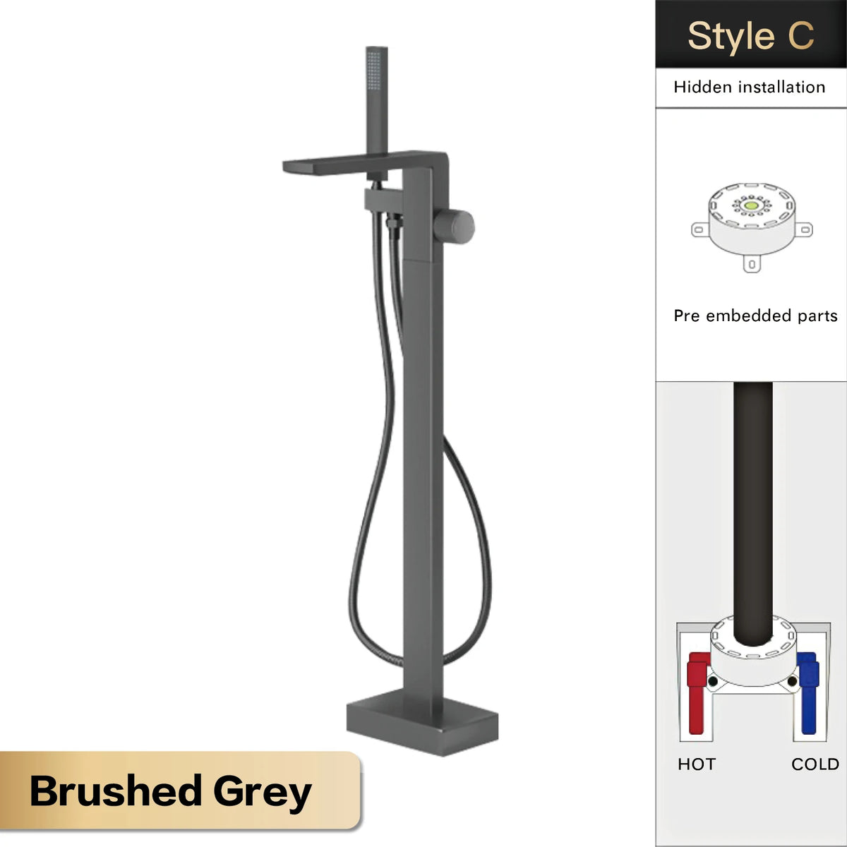 Luxury Black Brass Bathroom Faucet Floor Standing Design