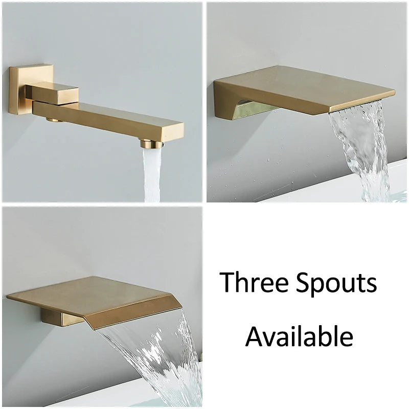 Quyanre Brushed Gold Shower Faucets Bathroom Wall Mounted