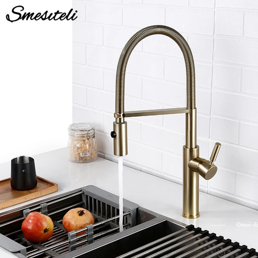 Brushed Gold Faucets Handle Pull Out Mixer Cold
