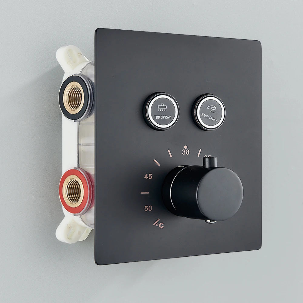 Matte Black Way Thermostatic Mixer Valve Bathroom Concealed