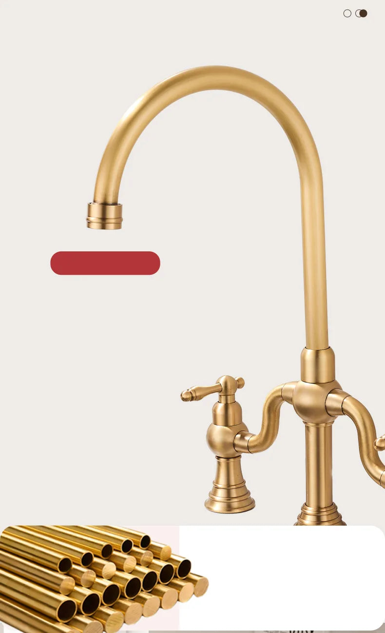 Vintage Bridge Antique Faucet Basin Solid Brass Double-Handle