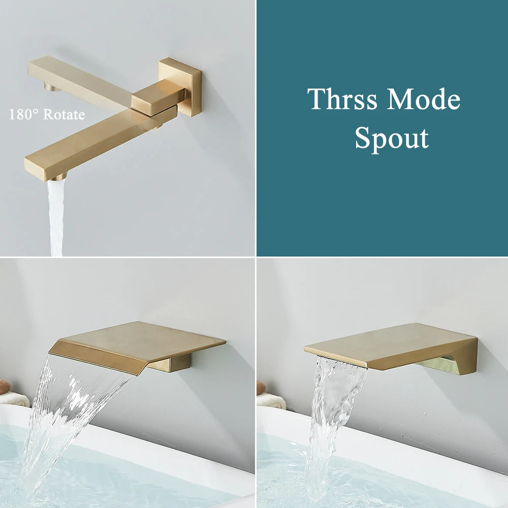 Brushed Gold Bathroom Shower Faucet 2/3 Way Rainfall