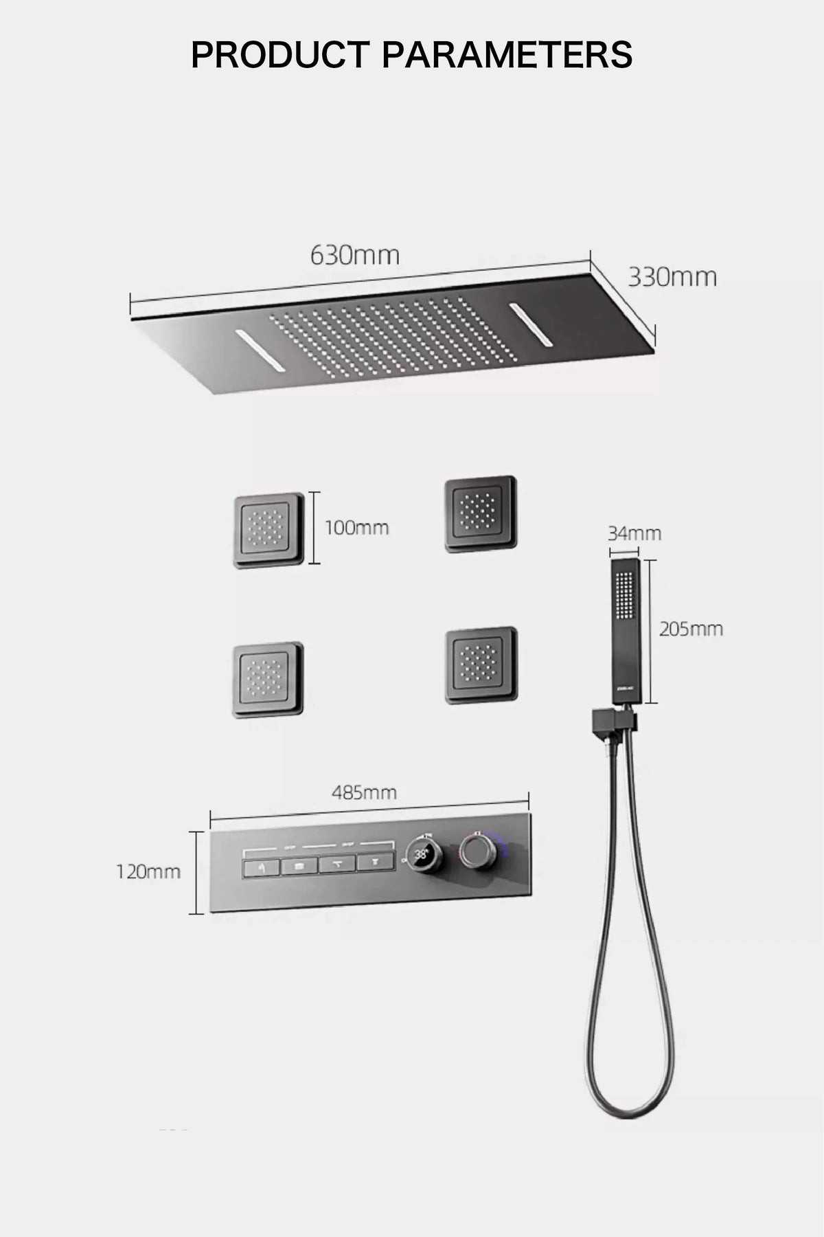 Luxury Gun Gray Brass Shower System Ceiling Design