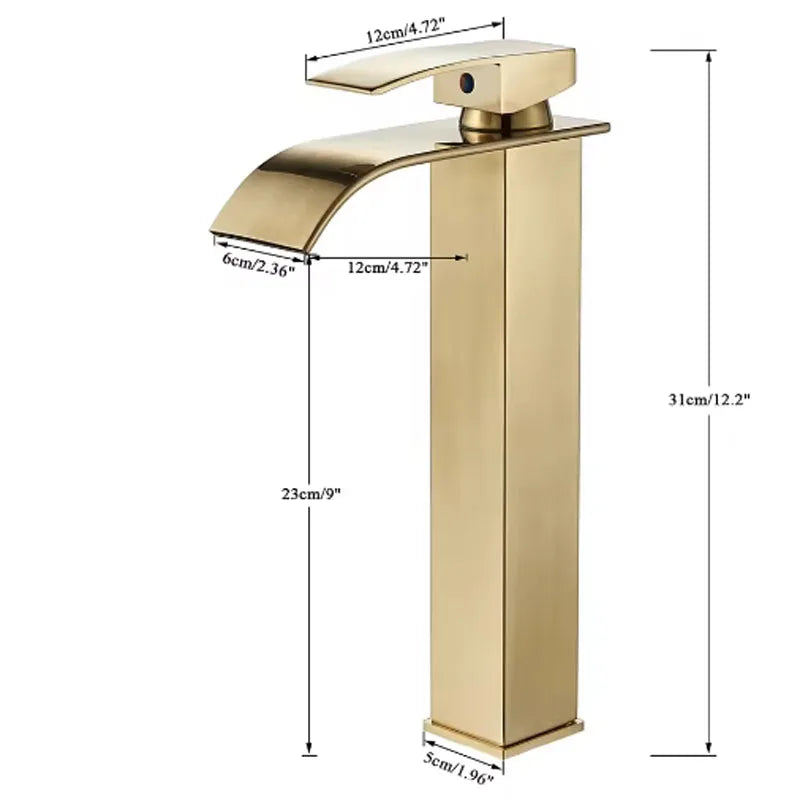 Brushed Golden Basin Faucets Elegant Waterfall Bathroom Sink