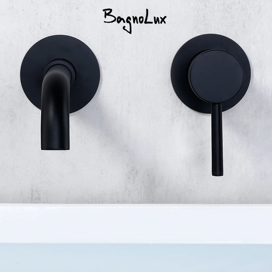 Wall Basin Faucet Matte Black Modern Handle Bathroom