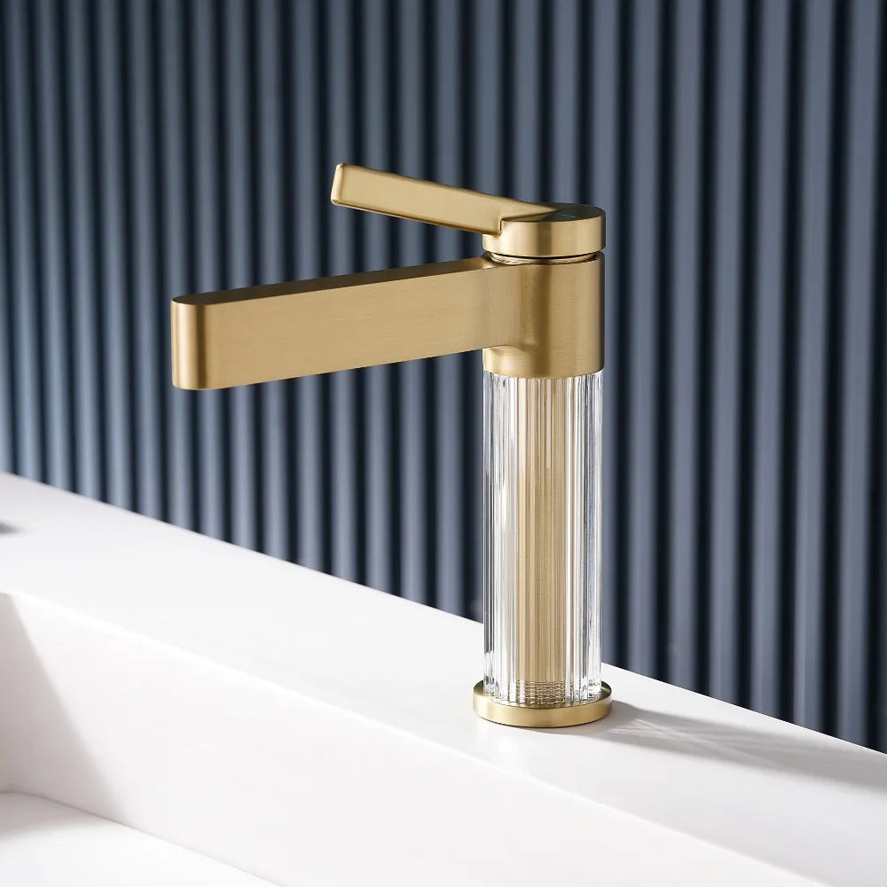 Yellow Bathroom Basin Faucet Acrylic Brass Cold Water