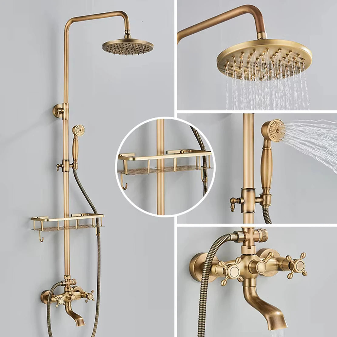 Antique Brass Shower Faucet Rainfall Head Shower Handshower