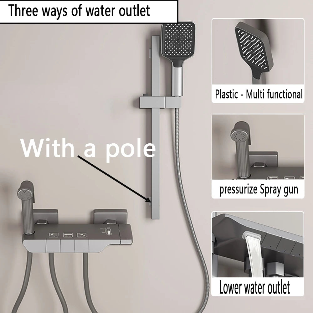 Wall Mounted Bathtub Faucet Multi-Functional Brass Body Height