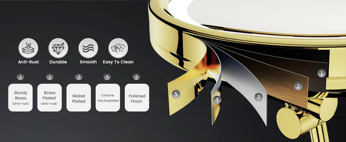Brushed Gold Led Folding Bathroom Mirror Wall Mounted
