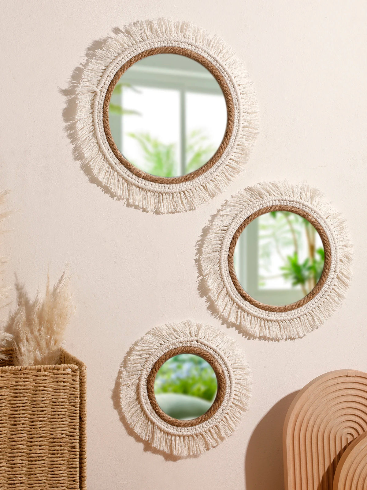Boho Decorative Mirrors Macrame Round Mirror Aesthetic Room
