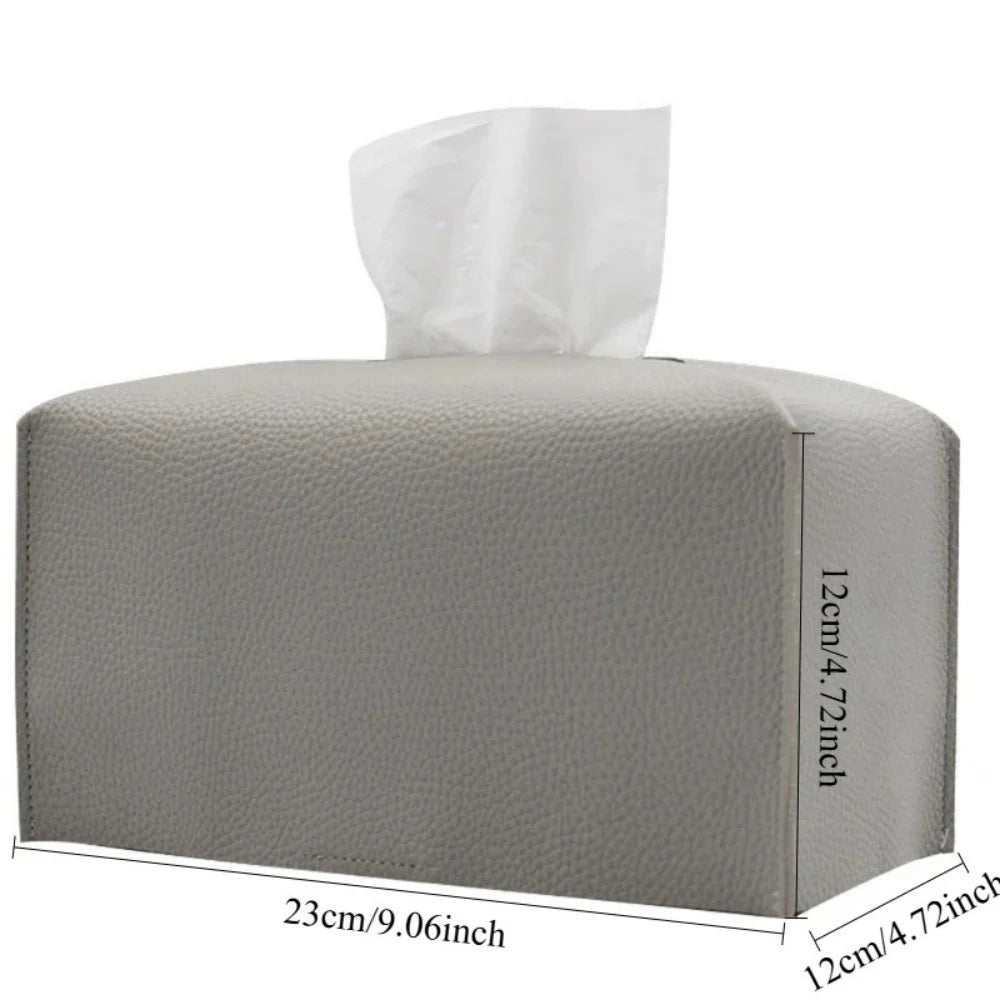 1pc Tissue Box Cover Refined Pu Leather Foldable