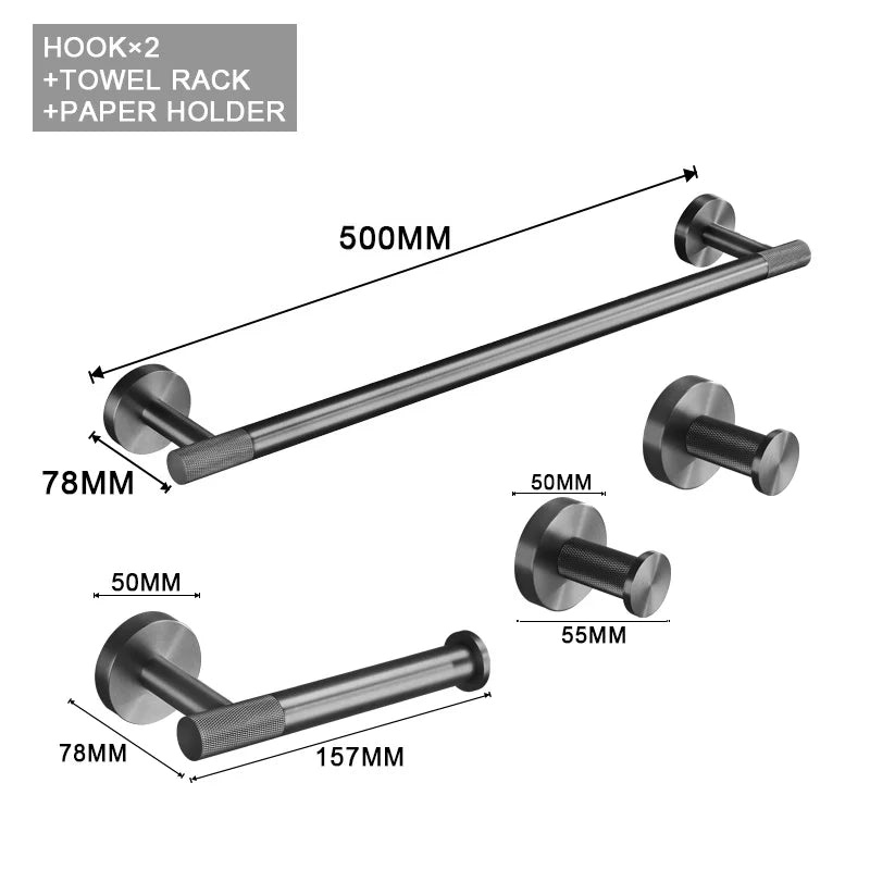 Grey Bathroom Hardware Kit Stainless Steel Round Wall