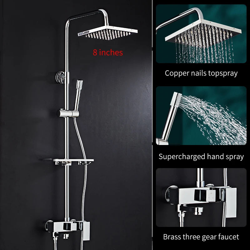 Bathroom Shower Black/Chrome Plated Circular Copper Pressure