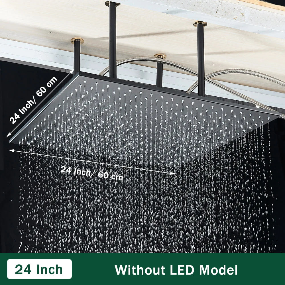 Rozin Led Matte Black Shower Head 40 80cm