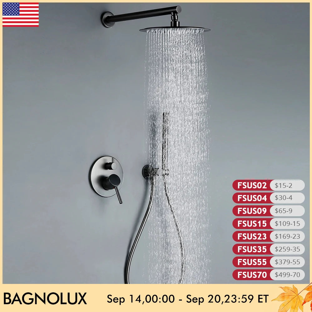Bagnolux Gun Gray Bath Shower Brass Head Rianfall