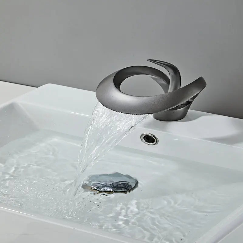 Black Bathroom Basin Taps Handle Waterfall Faucet Solid