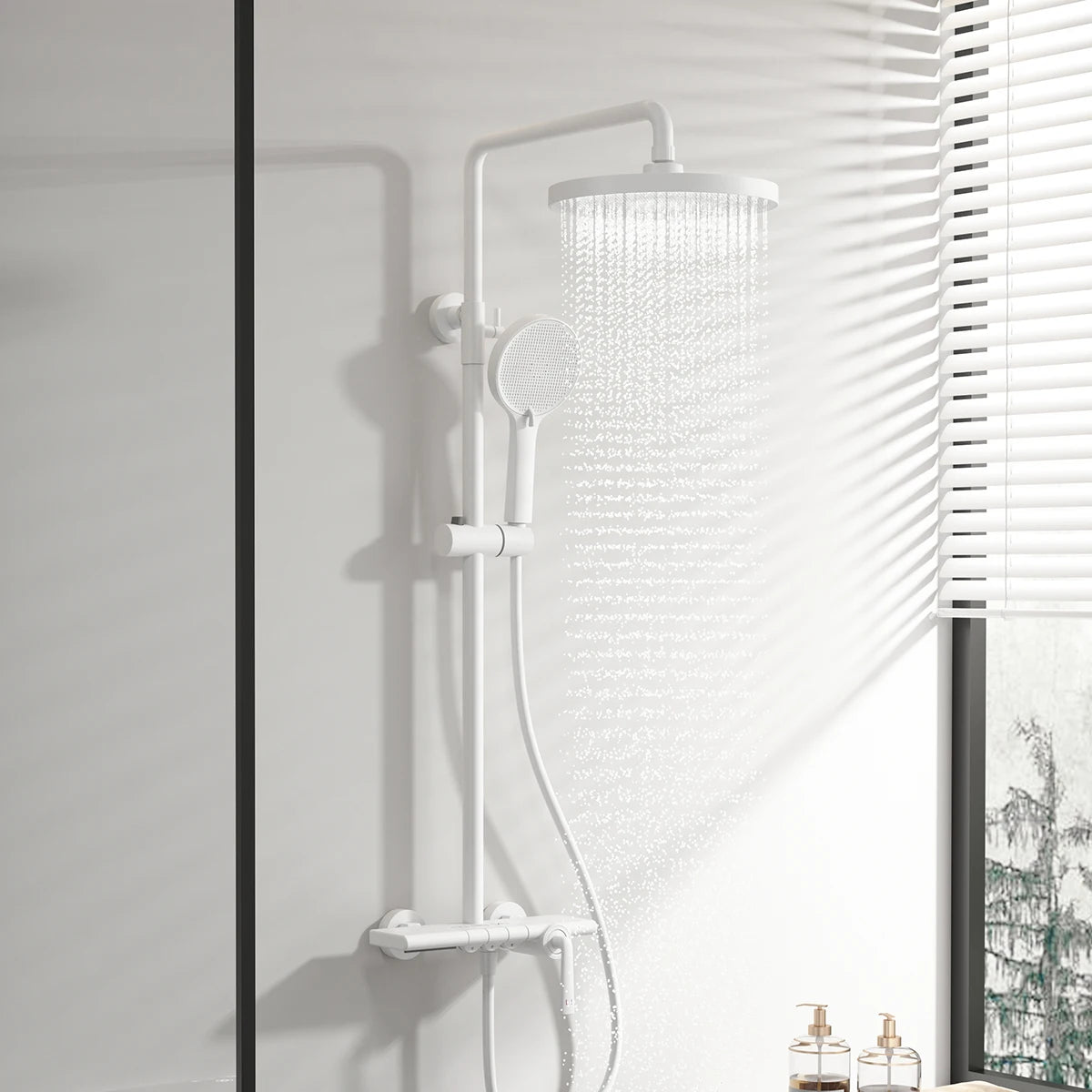 Brushed Rose Gold Bathroom Shower System Faucet 12