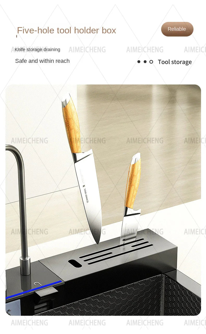 Stainless Steel Waterfall Sink Embossed Large Slot Vegetable