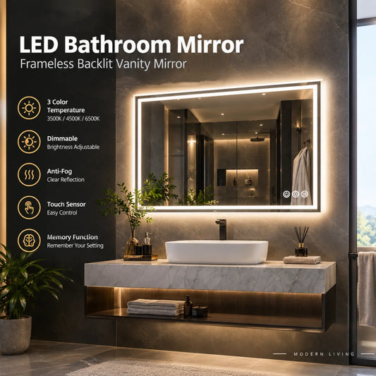 Luvodi Led Bathroom Mirror Frameless Backlit Vanity Mirror