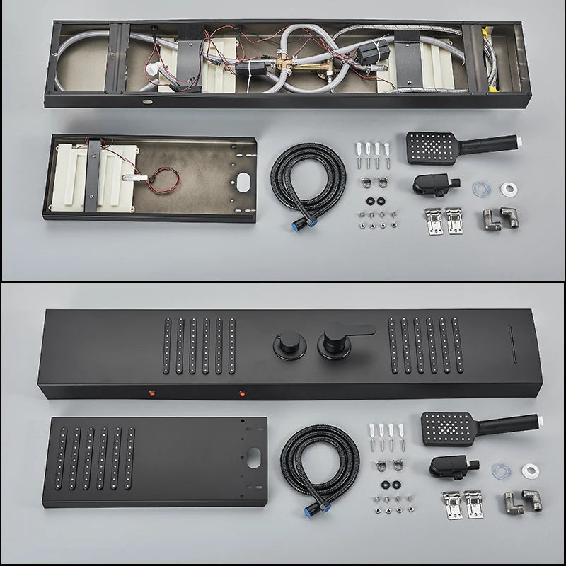 Black Led Shower Panel Tower System Rain Waterfall