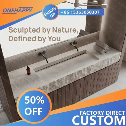 Any Size Custom Wall Mounted Washbasin Rough Travertine