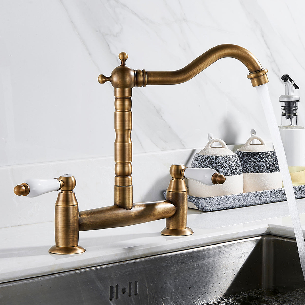 Ceramic Handle Faucet European Style Full Brass Retro