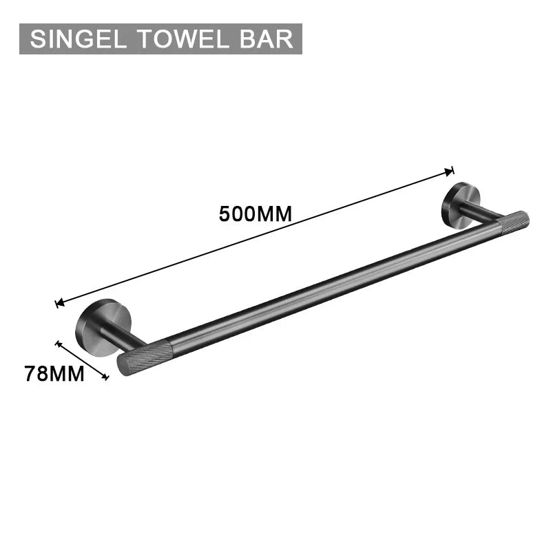 Grey Bathroom Hardware Kit Stainless Steel Round Wall
