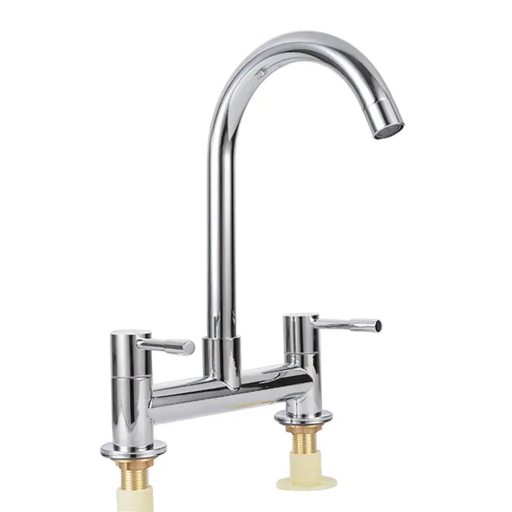 Modern Lever Double Handle Chrome Sink Faucet Cold