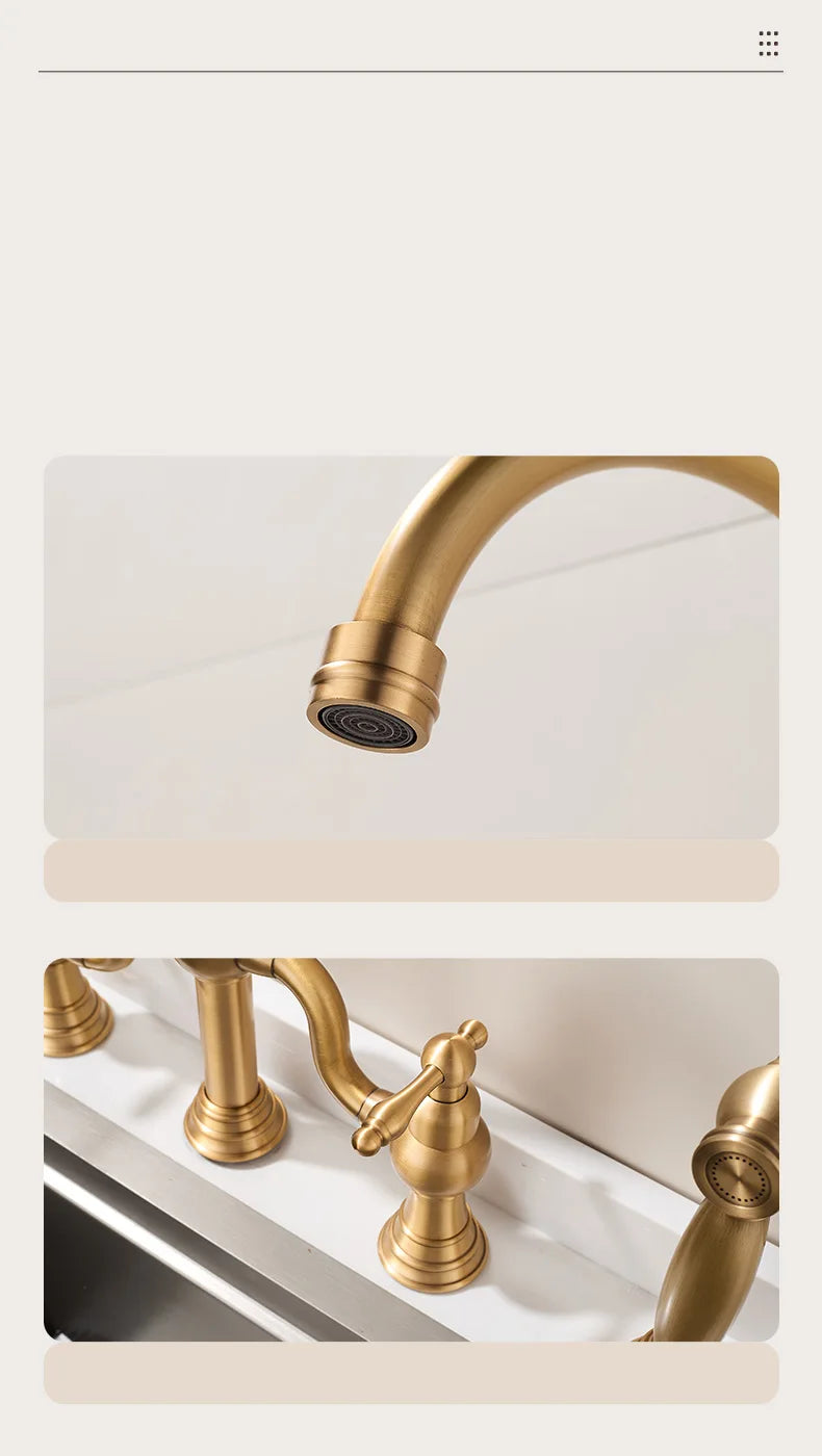 Vintage Bridge Antique Faucet Basin Solid Brass Double-Handle