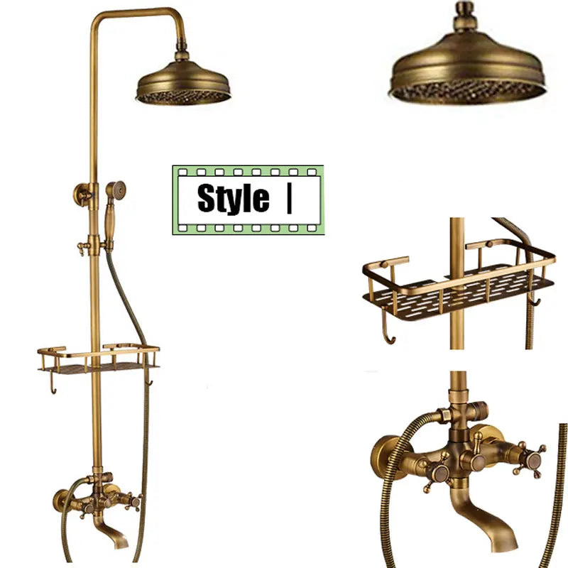 Antique Brass Shower Faucet Inch Rainfall Shower Head