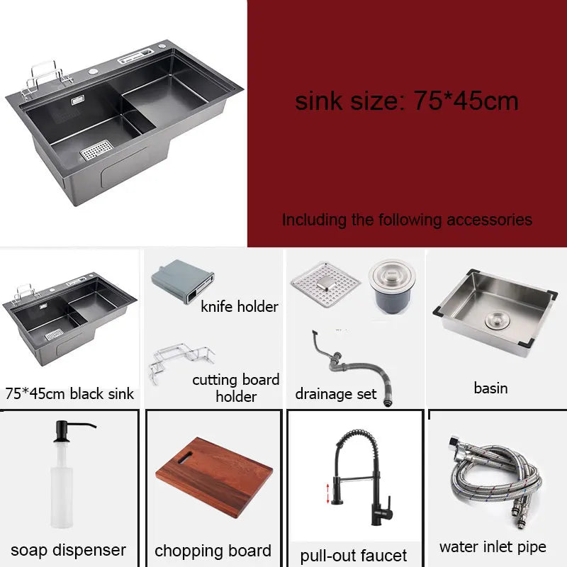 High Low Sink Water-Saving Design Matte Black Knife
