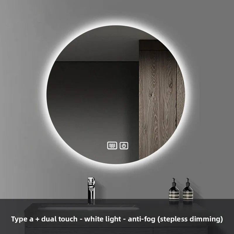 Round Smart Bathroom Mirror Wall-Mounted Led Light Touch