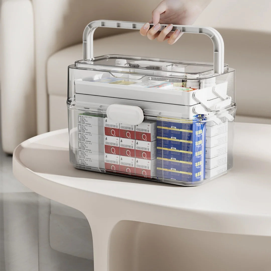3-Tier Medicine Organizer - Medicine Cabinet Leather Handle
