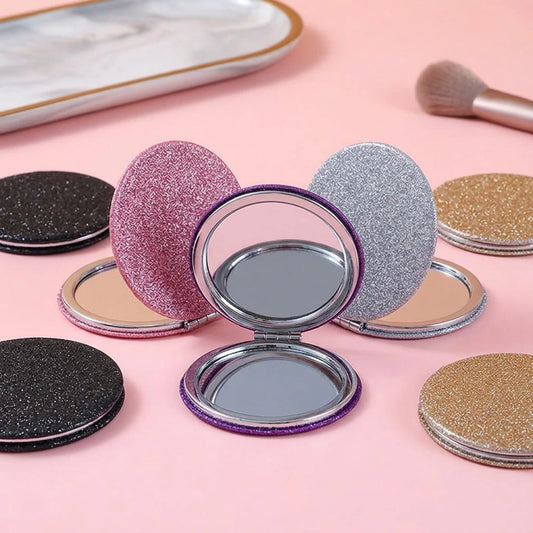 Mini Round Makeup Mirror Glitter Folding Pocket Mirror