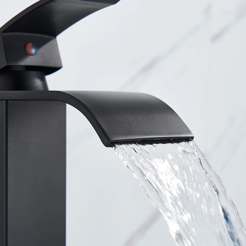 Handle Waterfall Matte Black Bathroom Basin Faucet Waterfall