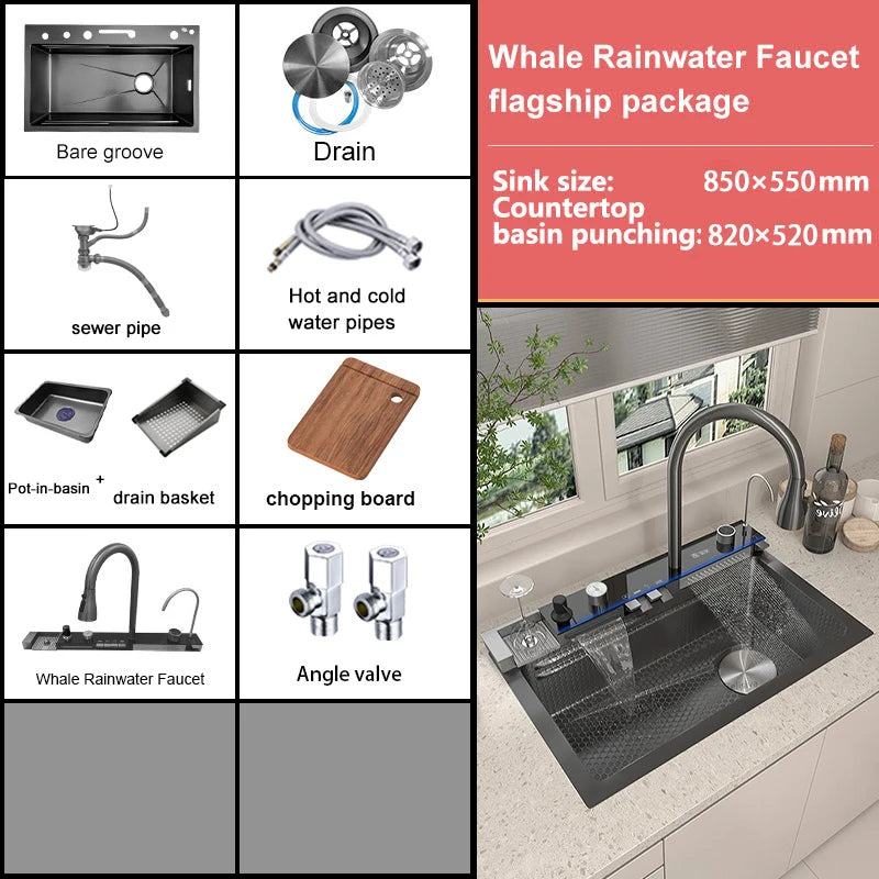 Stainless Steel Sink Waterfall Wash Vegetables Basin Smart