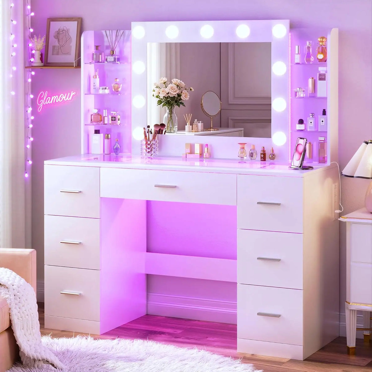 Rgb Makeup Vanity Desk Hollywood Lighted Mirror Frosted