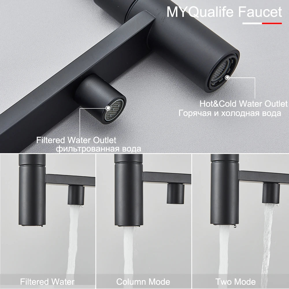 Black Filtered Faucet Pure Water Pull Out Brass